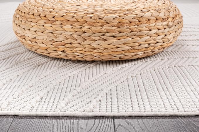 CAMILSON Micro Loop Rug 8x10 Modern Luxury Geometric Arch Area Rugs Soft High and Low Pile Stain Resistant Easy-Cleaning Non-Shedding for Living Room Indoor Carpet (8 x 10 / White)