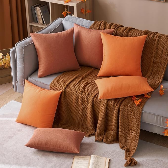 MIULEE Pack of 2 Decorative Outdoor Solid Waterproof Throw Pillow Covers Faux Linen Garden Farmhouse Cushion Cases for Summer Patio Tent Balcony Couch Sofa 20x12 Inch Rust