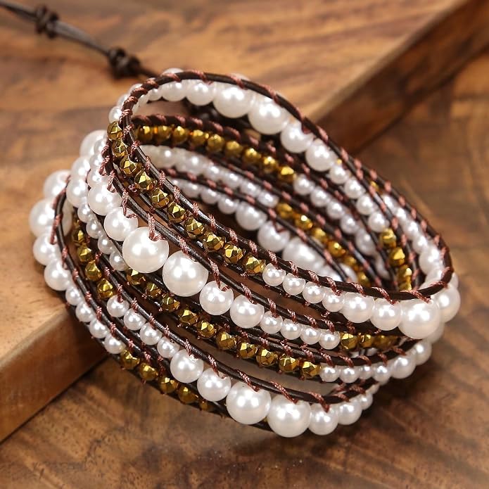 Boho Wrap Bead Bracelet for Women - Handmade Adjustable Natural Stone Beaded Bracelets Yoga Healing Bracelet Bangle Hippie Jewelry