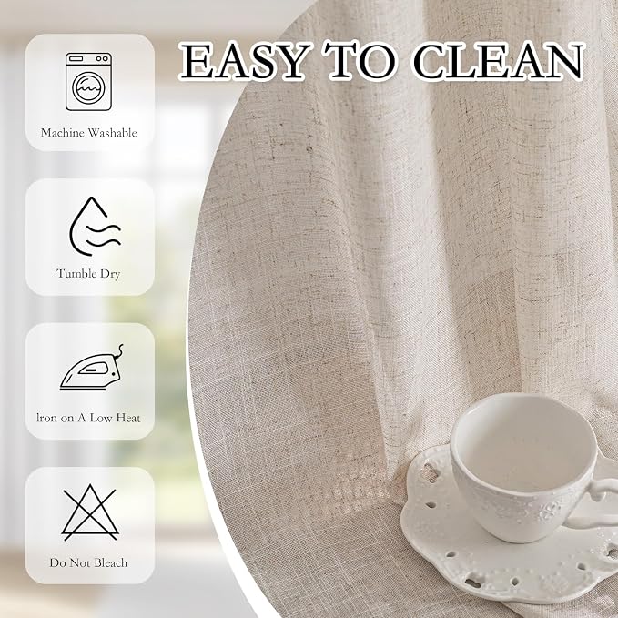 MYSKY HOME Linen French Door Curtains for Door Window 40 Inch Length 2 Panels Semi Sheer Light Filtering Curtain for Glass Small Window Drapes Rod Pocket for Bedroom Bathroom, Natural Linen, 26" Wide