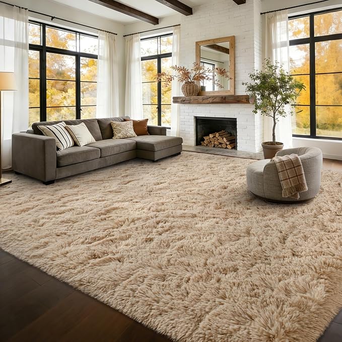 10x14 Extra Large Shaggy Area Rugs for Living Room Decor, Non-Slip Rugs for Bedroom Kids Playroom Dorm Room, High Pile Ultra Soft Carpet, Beige