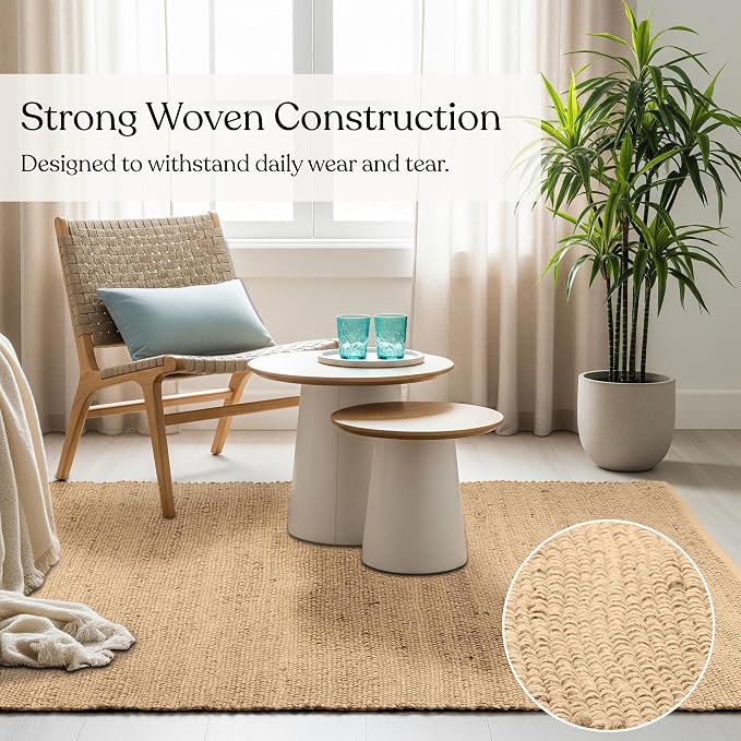 Handwoven Jute and Cotton Area Rug - Natural Rug, Farmhouse Accent Rug for Living Room, Bedroom, or Entryway - Sustainable, Flatweave - (6x9 Natural)