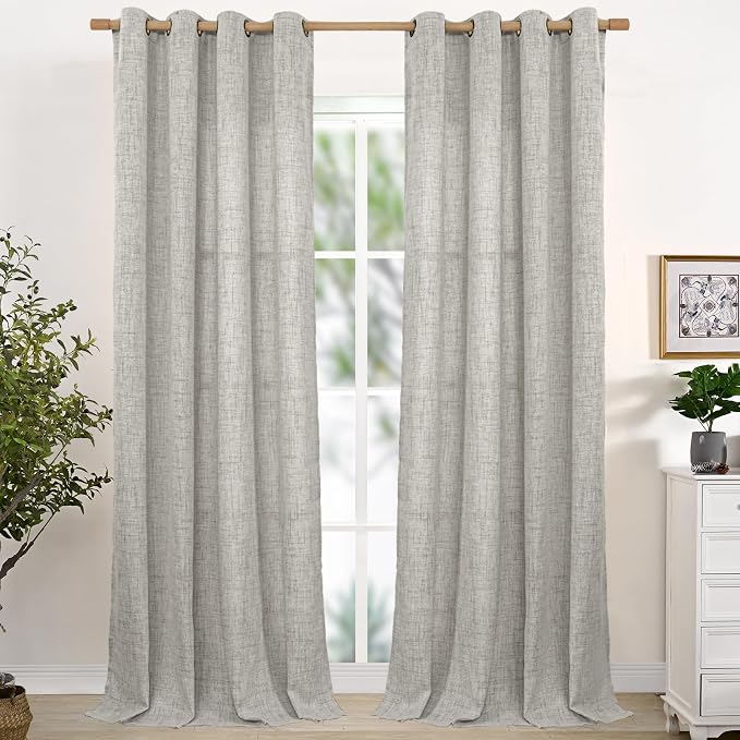 YoungsTex Extra Long Curtains 95 Inch for Living Room, Dark Grey Linen Drapes Privacy Light Filtering with Bronze Grommet for Bedroom Dining Floor Length, 2 Panels, 52 X 95 Inch