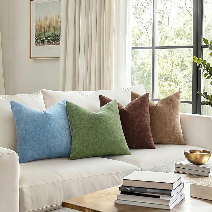 decorUhome Soft Chenille Reddish Brown Throw Pillow Covers 18X18 Set of 2 | Decorative Fall Couch Pillow Covers Solid Dyed Accent Modern Farmhouse Neutral Square Pillow Cases for Sofa