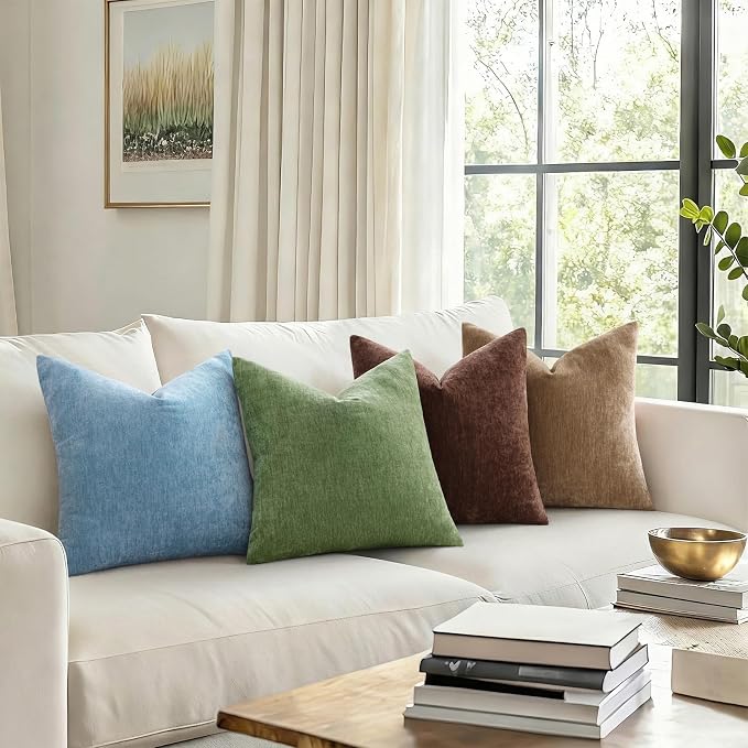 decorUhome Soft Chenille Brown Throw Pillow Covers 18X18 Set of 2 | Decorative Fall Couch Pillow Covers Solid Dyed Accent Modern Farmhouse Neutral Square Pillow Cases for Sofa
