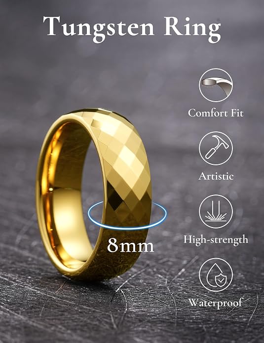 King Will Tungsten Carbide Wedding Ring for Men Women Promise Ring for Couple 2mm/4mm/6mm Black/Silver/Gold/Rose Gold Multi-faceted Shining Luster High Polished Wedding Band Comfort Fit