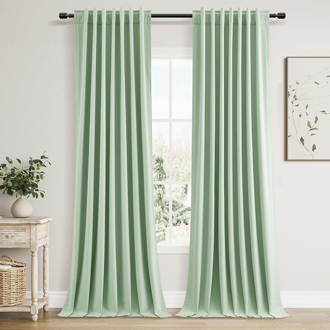 Guken 100% Blackout Curtains 102 Inch Length 2 Panels Set for Living Room Bedroom Back Tab Thermal Insulated Black Out Linen Drapes Room Darkening Window Curtains Aqua Green 52x102