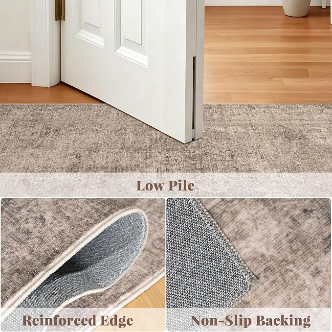 Machine Washable Rugs for Living Room: 6x9 Area Rugs for Bedroom Ultra Soft Non-Slip Low Pile Vintage Distress Boho Large Carpet for High-Traffic Dining Room - Farmhouse Decor