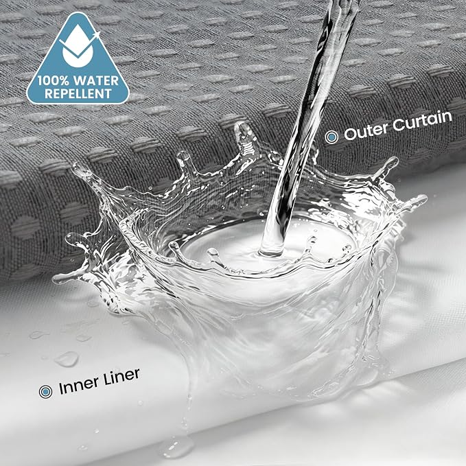 EUTXL Heavyweight Long No Hook Shower Curtain with Snap in Liner,256GSM Waffle Weave Shower Curtains for Bathroom,71W x 80H(78"),Grey