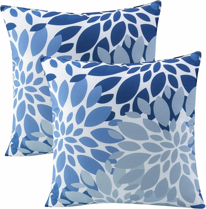 JMGBird Outdoor Throw Pillow Covers with Inserts 18x18 Outdoor Pillow | Blue Mandala Flower Pattern Waterproof Decorative Pillows for Patio Furniture