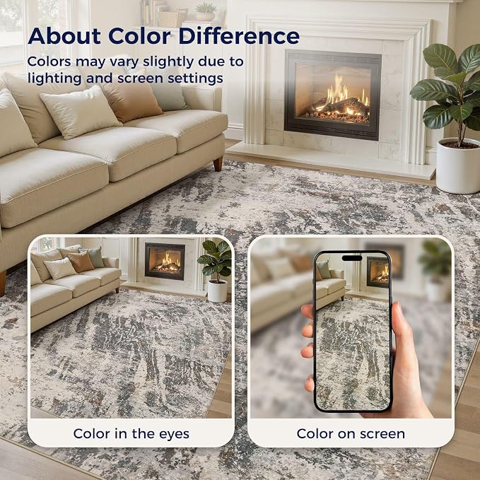 DMOYEST Area Rug Living Room Rugs - 5x7 Large Soft Indoor Neutral Modern Abstract Low Pile Washable Rug Carpet for Bedroom Dining Room Farmhouse Home Office-Dark Brown/Grey