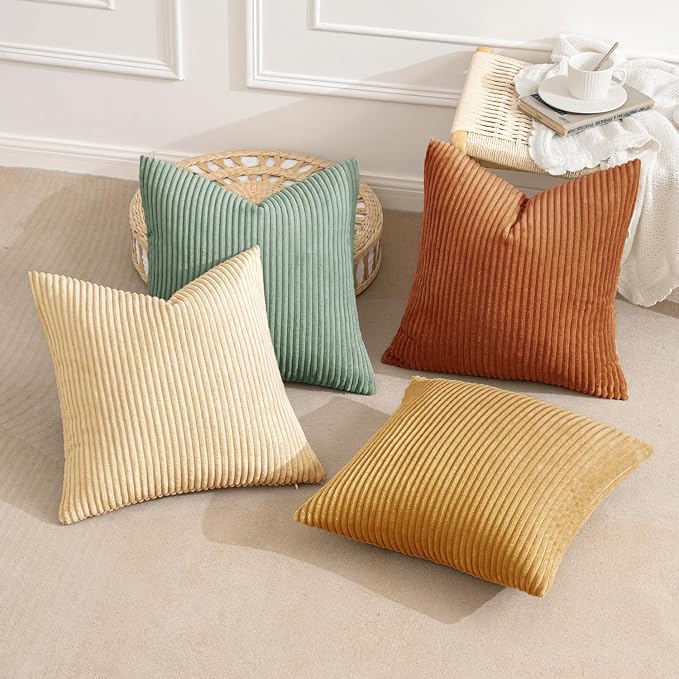 MIULEE Boho Farmhouse Throw Pillow Covers 24x24 Inch Set of 4 Summer Modern Natural Decorative Cushion Covers Soft Corduroy Fall Decor for Couch Bed Sofa Living Room Orange Teal Gradient Series