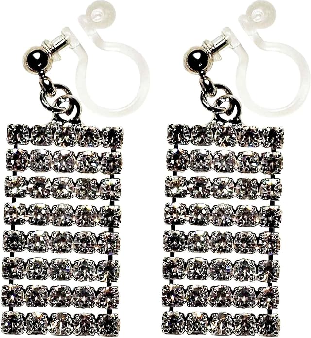 Dangle Silver Invisible Clip On Earrings for Women Not Pierced Gold Crystal Rhinestone Comfortable Hoop Fringe Long Chain Clip On Earrings
