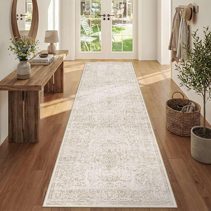 Rugxara 2'6" x 8' Hallway Runner Rug, Non Slip Boho Runner Rugs for Hallway, Kitchen, Entrance, Bathroom, Laundry Room, Soft Ultra-Thin Entryway Carpet, Throw Low Pile Retro Carpet, Brown