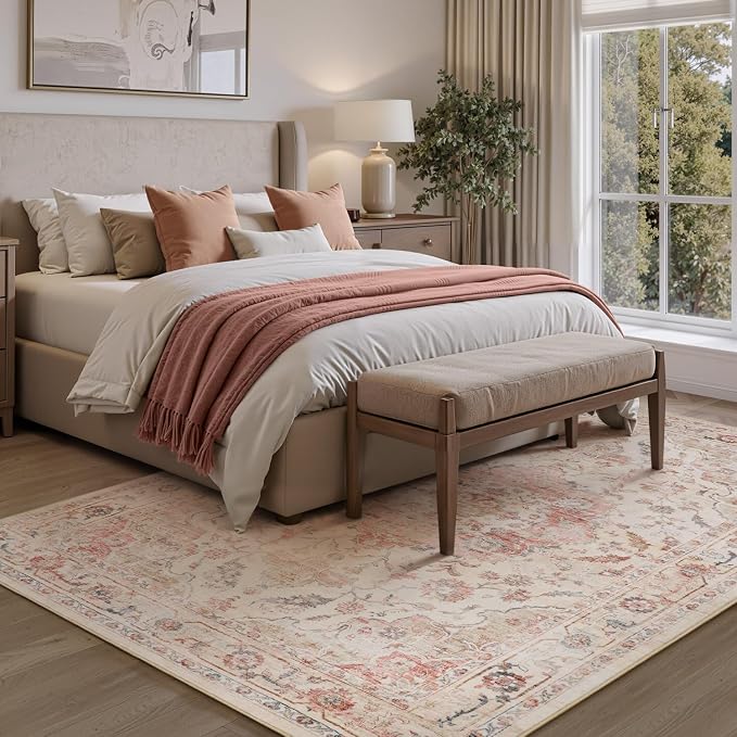 PADOOR 8X10 Area Rug,Rugs for Living Room,Soft Pink Rugs for Bedroom,Machine Washable Rug Non Slip Carpet for Dining Room Living Room Bedside Office