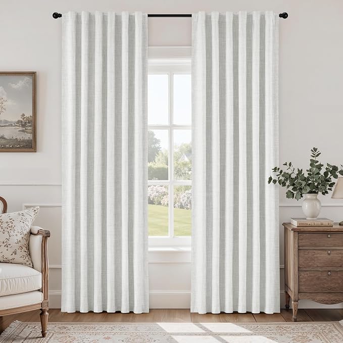 HOMEIDEAS 100% Blackout Faux Linen Curtains,Ivory White Modern Farmhouse Boho Curtains 63 Inches Long 2 Panels, Rod Pocket & Back Tab for Vintage Living Room,Bedroom Decor