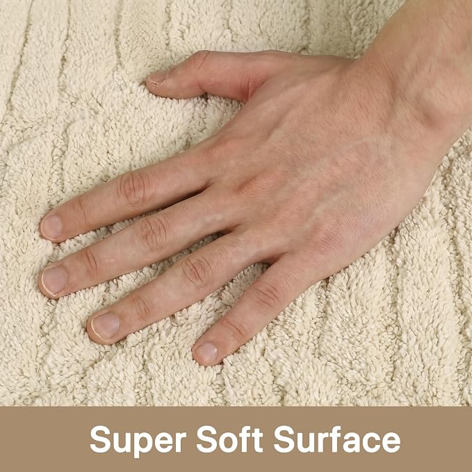 GENIMO Soft Washable Area Rugs 5x7, 3D Modern Grid Design Rugs for Living Room, High-Low Pile Textured Non Slip Fuzzy Shag Carpet, Non-Shedding Stain Resistant Beige Carpet for Bedroom, Dining Room