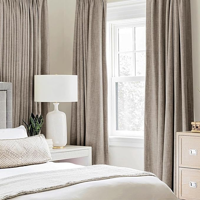 MIULEE 100% Blackout Linen Textured Curtains for Bedroom Solid Thermal Insulated Linen Grommet Room Darkening Curtains & Drapes Luxury Decor for Living Room 52 x 72 Inch (2 Panels)