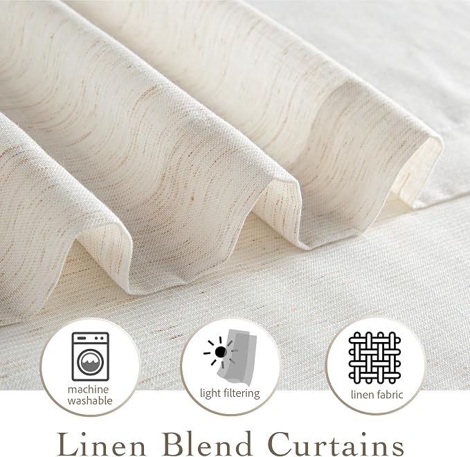 RYB HOME Sheer Curtains 108 inches Long Linen Blend Vertical Extra Long High Ceiling Window Drapes for Living Room, Office, Nursery, Rod Pocket & Back Tab, Ivory, W 52 x L 108 inch, Set of 2