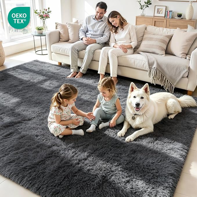 4x6 Area Rug for Living Room, Ultra Soft Fluffy Grey Rugs for Bedroom, Non Slip Large Shag Carpet, Fuzzy Plush Nursery Rug, Thick Washable Indoor Floor Carpets for Kids Office Dorm Home Decor
