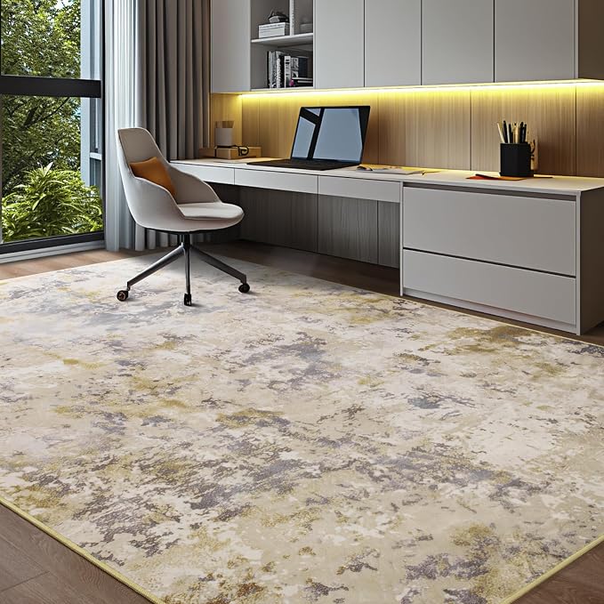 Kelarea 6x9 Rug for Living Room, Khaki Washable Non-Slip Rugs, Modern Abstract Large Rugs Low Pile Soft Carpet for Bedroom, Kitchen, Dining Room, Classroom, Dorm, Nursery, Home Office
