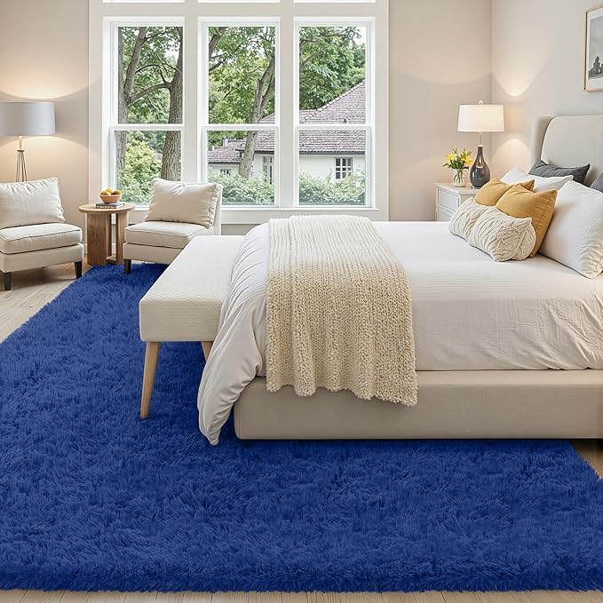 5x7 Area Rug for Living Room, Ultra Soft Fluffy Shag Rugs for Bedroom, Non-Slip Large Fuzzy Plush Rug Indoor Floor Carpet for Nursery Kids Office Dorm Modern Decor, Navy Blue