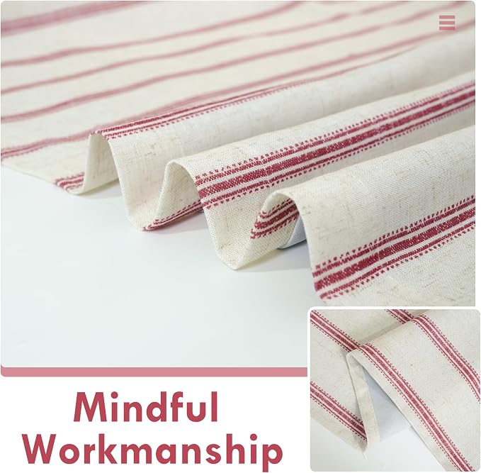 DriftAway Farmhouse Stripe Blackout Curtains, W52xL84, Red | Blackout, Linen Texture, Stripe Pattern, Rod Pocket & Back Tab, Two Layers, Bedroom Living Room Use, Sound Reducing Design