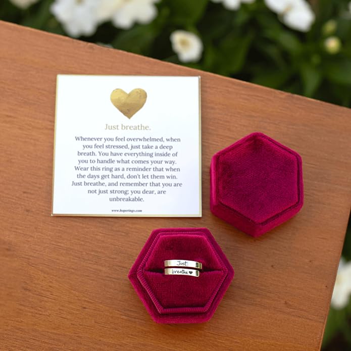 Hope Rings – Just Breathe Ring (1 Pcs) – Adjustable Tarnish-Free 999 pure silver & 304 Stainless steel Ring – Heartfelt Gifts for Women – Grief, Loss, Emotion