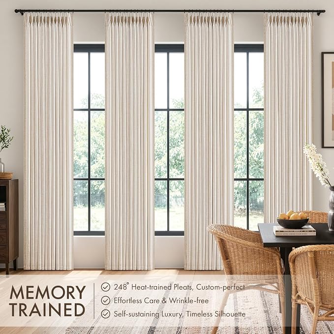 MIULEE 4 Panels Set Pinch Pleated Linen Curtains 84 Inches Long for Living Room Bedroom, Thick Linen Textured Memory Trained Drapes Pleat Back Tab Light Filtering Brich Window Curtains with Hooks