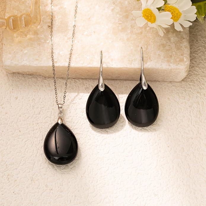 925 Sterling Silver Natural Crystal Agate Dangle Earrings, Waterdrop Teardrop Shape