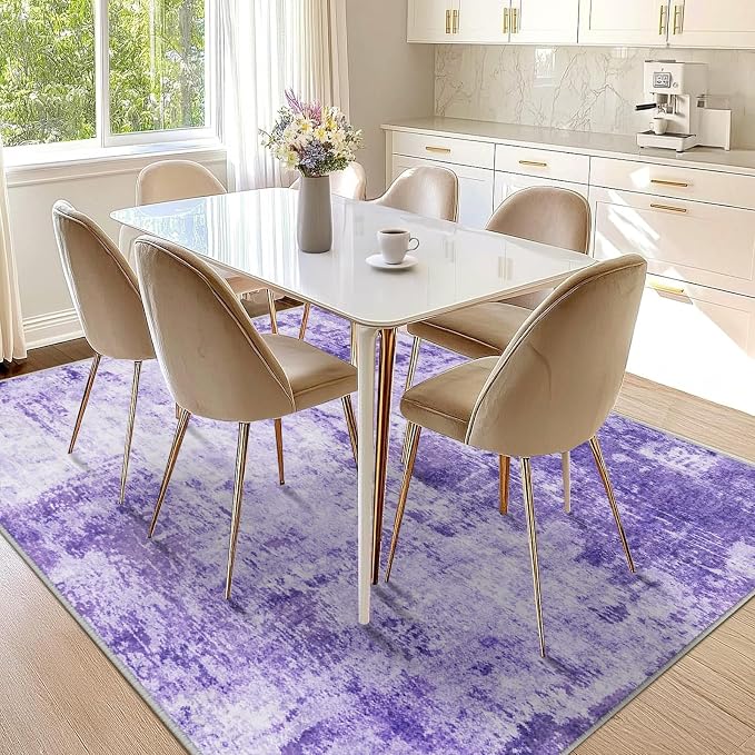 RELEANY Washable Area Rugs 6'x9' Non-Slip Modern Abstract Soft for Living Room Entryway Bedroom Kitchen, Print Pattern, Purple Gray Pink White