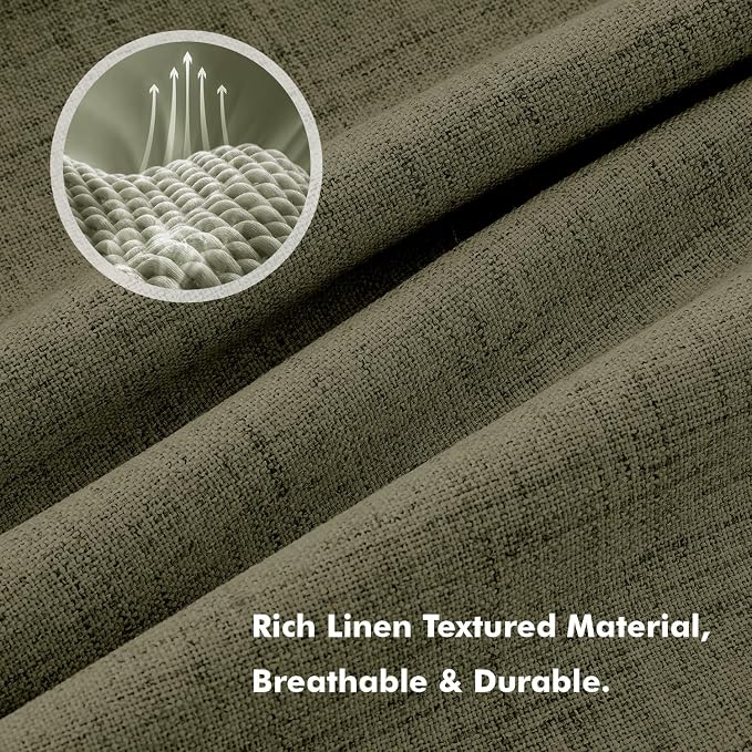 MIULEE 100% Blackout Linen Curtains 42 x 90 Inch Light Olive Green 2 Panels | Thermal Insulated, Room Darkening Drapes for Bedroom Living Room, Back Tab Rod Pocket Pinch Pleated, Solid Luxury Decor