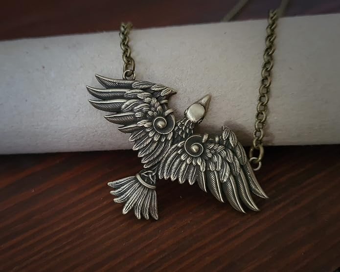 Baldur Jewelry - Viking Raven Crow Bird Necklace - Celtic Norse Odin Bird Raven Hugin Munin Pendant Necklace - Raven Wings Necklace - Raven Jewelry - Raven Skull Pendant - Raven Gifts