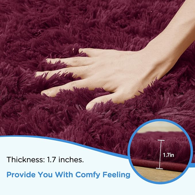 Burgundy Fluffy Shag Area Rug for Bedroom Living Room Girls, 4x6 | Ultra Soft Comfy, Fuzzy Shaggy Plush Carpet for Nursery Kids Dorm, Modern Indoor Home Decor, Upgrade Non-Slip