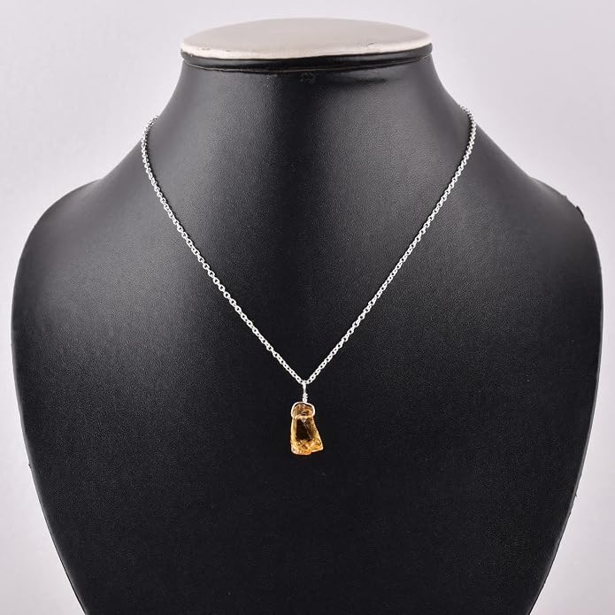 Raw Gemstone Dainty Pendant Necklace for Women, Natural Birthstone Handmade Jewelry, Healing Chakra Crystal, Silver Plated Chain 18" Birthday Gift for Her