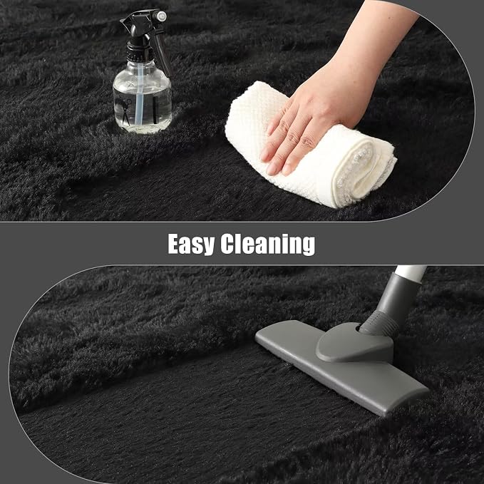 Macgace Small Throw Rugs for Bedroom, 2x3 Black Mini Non-Slip Area Rug, Super Soft Plush Fluffy Carpet Modern Home Decor Aesthetic for Entryway Entrance Nursery Kids Room Dorm Office