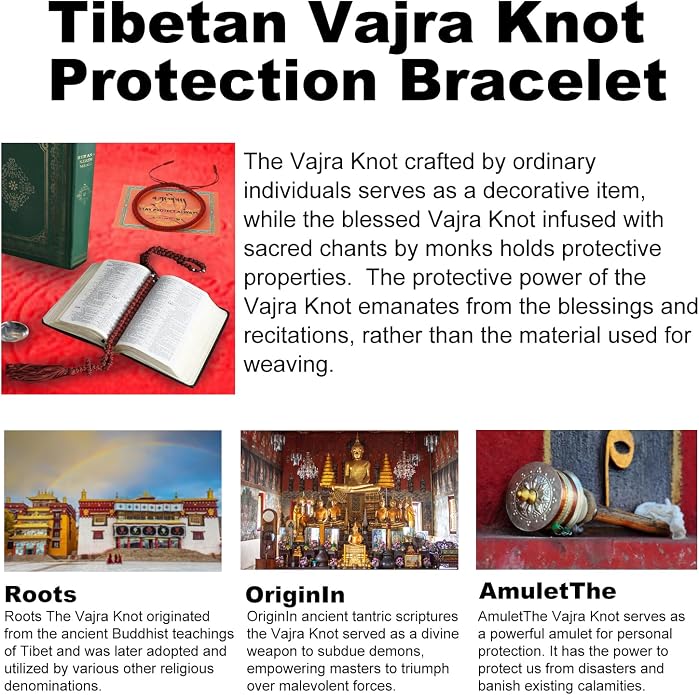 Authentic blessed Tibetan monks handmade Dorje Knot protection bracelet for women and men with a talisman