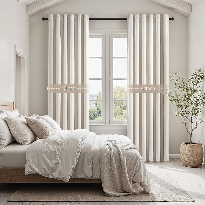 Topfinel 108 Inch Extra Long Ivory Birch Curtains for Living Room 100% Blackout Insulating Sound Proof Wide Drapes for Window Treatments Curtains with Hooks and Rings Natural Birch (W40 x L108 x 2)