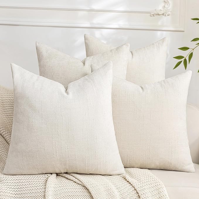 Set of 4 Soft Textured Decorative Throw Pillow Covers 16x16 Inch Cozy Farmhouse Cushion Cover Square Accent Pillow Cases for Bed Couch Sofa Living Room, Cream White