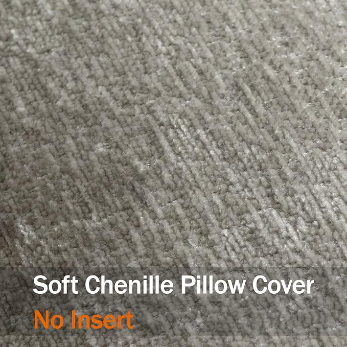 DEZENE Pack of 2 Light Gray Decorative Throw Pillow Covers 20x20 Cozy Soft Chenille Accent Vintage Square Couch Pillow Covers for Home Decor Bed Sofa Living Room