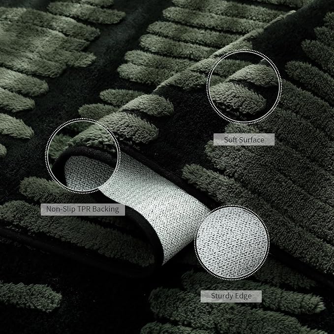 YIHOUSE Abstract 5x7 Area Rug Olive Green: Washable Geometric Rug | Modern, Textured High Low Pile, Fluffy Soft, Striped Carpet for Living Room, Bedroom, Dining Room, Home Office Decor