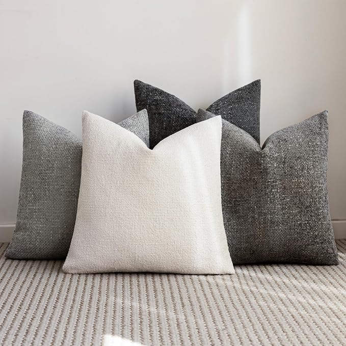 18x18 Chenille Throw Pillow Covers, Pack of 4, Neutral Grey Series