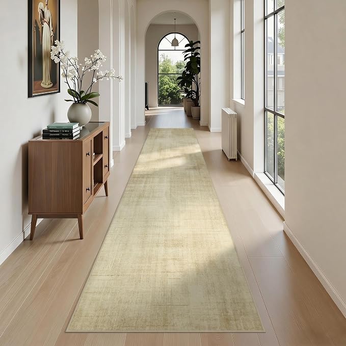 Joydeco Boho Washable Runner Rug for Hallway Entryway, 2x10 Beige Kitchen Laundry Room Runner Rugs Non Skid Washable, Non Slip Soft Neutral Classic Throw Carpet for Entrance Bathroom