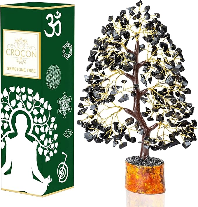 Crocon® Black Tourmaline Gemstone Tree of Life Crystals and Healing Stones, Birthday Gifts for Women, Men & Friends, Gifts for Mom Birthday, Home Office Decor, Spiritual Gift for Women Bedroom Decor