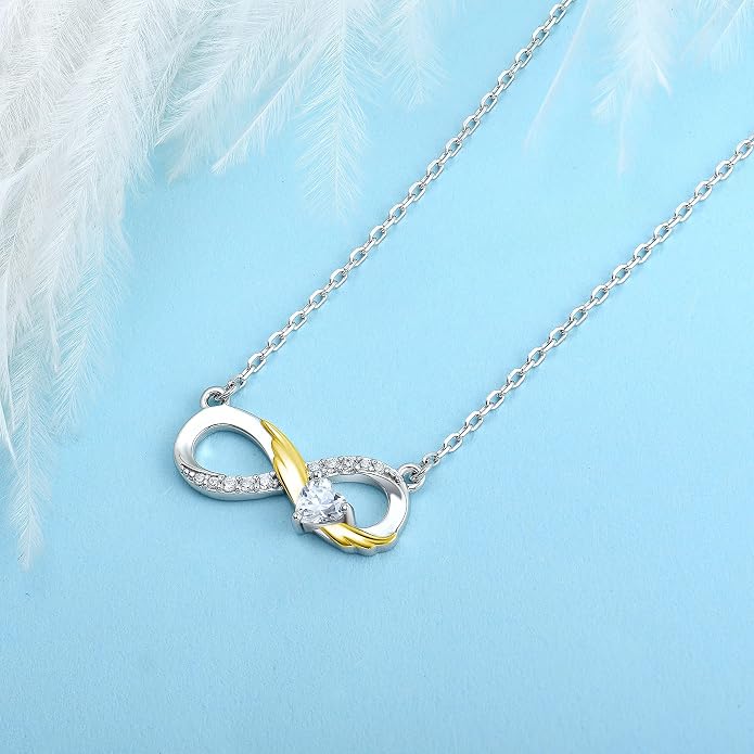 STARCHENIE Infinity Necklace 925 Sterling Silver Angel Wings Heart Birthstone Necklace for Women
