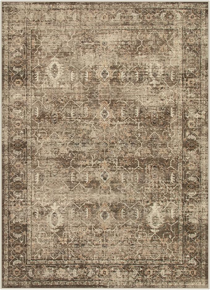 Lahome Margot Vintage 5x7 Washable Brown Rugs for Living Room Bedroom, Soft Dining Room Rugs for Under Table, Non Slip Indoor Throw Carpet for Entryway Kitchen Office (5x7ft,Brown)