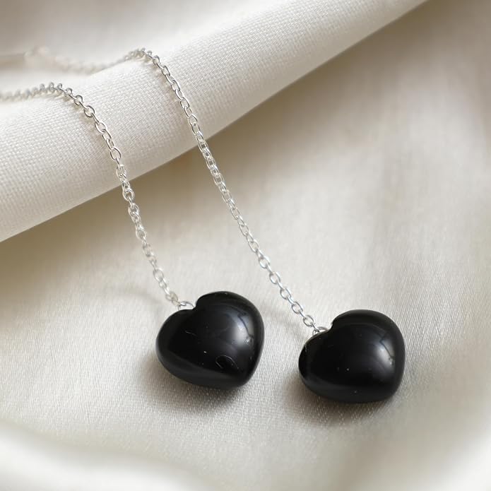 Gemstone Heart Shaped Threader Earrings in 925 Sterling Silver, Pull Through Adjustable, Versatile & Trendy, Perfect Valentine's Gift for Women, Choice of Gemstone Available