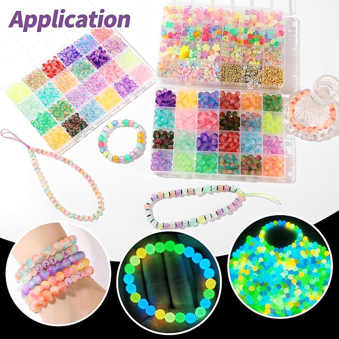 RACIOCK 3 Box Glow in The Dark Beads for Jewelry Making Kit - 1890Pcs Glow Craft Beads with Crystal Beads, Letters, Numbers & Pony Beads for Bracelet Necklace Earrings Making, DIY Craft & Party Decor