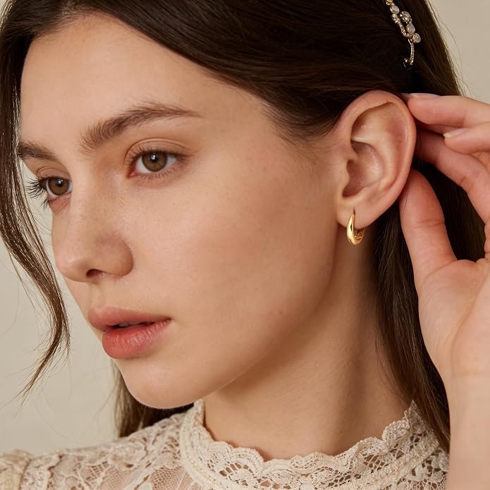 Gold Hoop Earrings 14K Gold Hoop Earrings for Women Gold Earring for Women Hoops Gentle Curves with Mirror polishing Chunky Hoops Earring for Womens 14/17/22mm