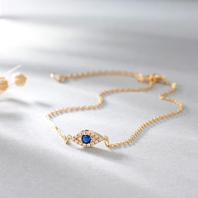 MTMY Evil Eye Bracelet for Women 14K Gold Plated Dainty Bracelets with Crystcal Adjustable Chain Cute Eye Bracelet Gold Jewelry for Her